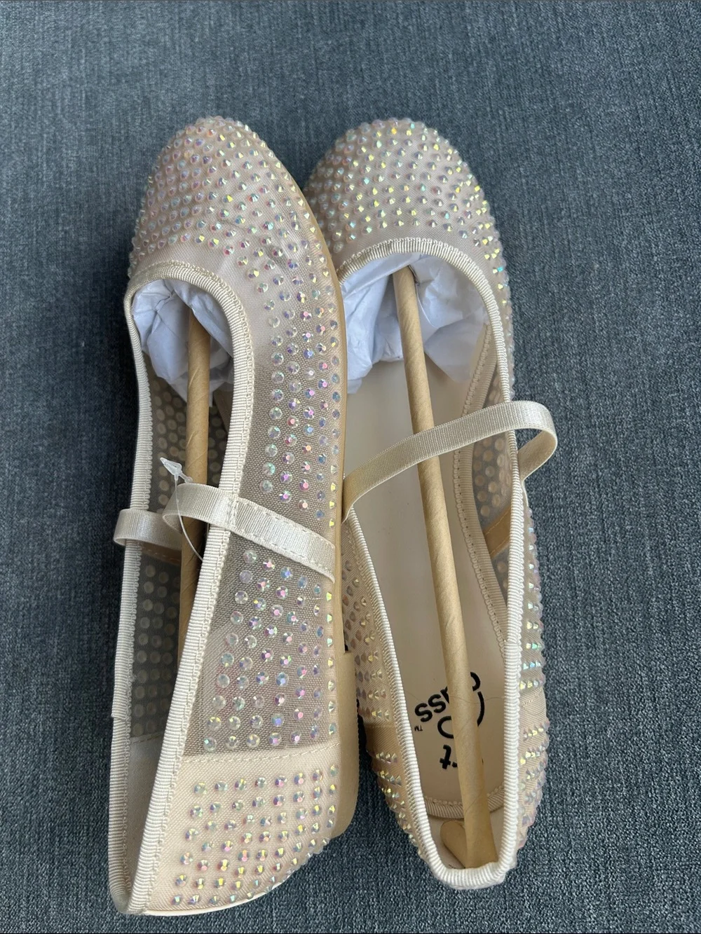 art class Nude Crystal Embellished Mary Jane Ballet Flats